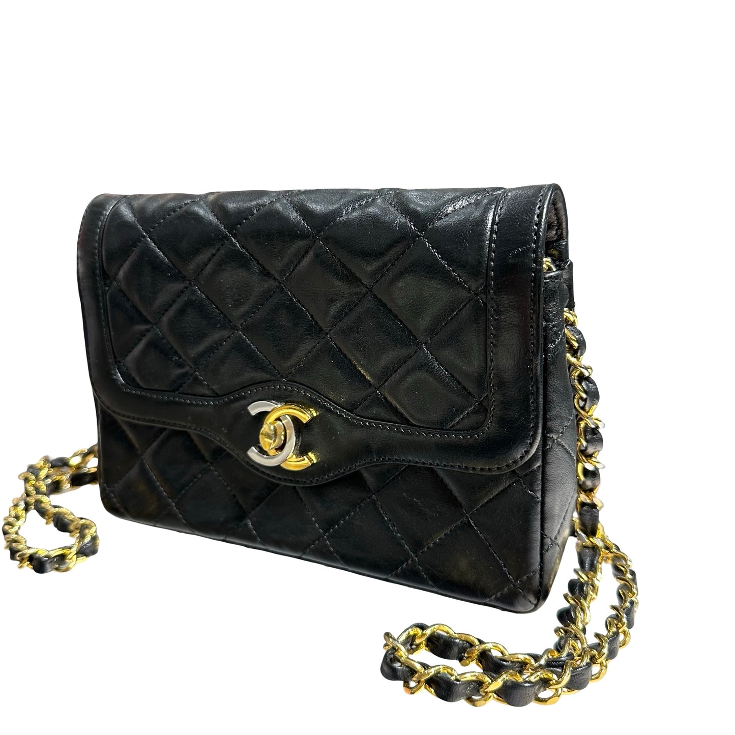 CHANEL VINTAGE DIANA BLACK LAMBSKIN GHW FLAP BAG [20004230]
