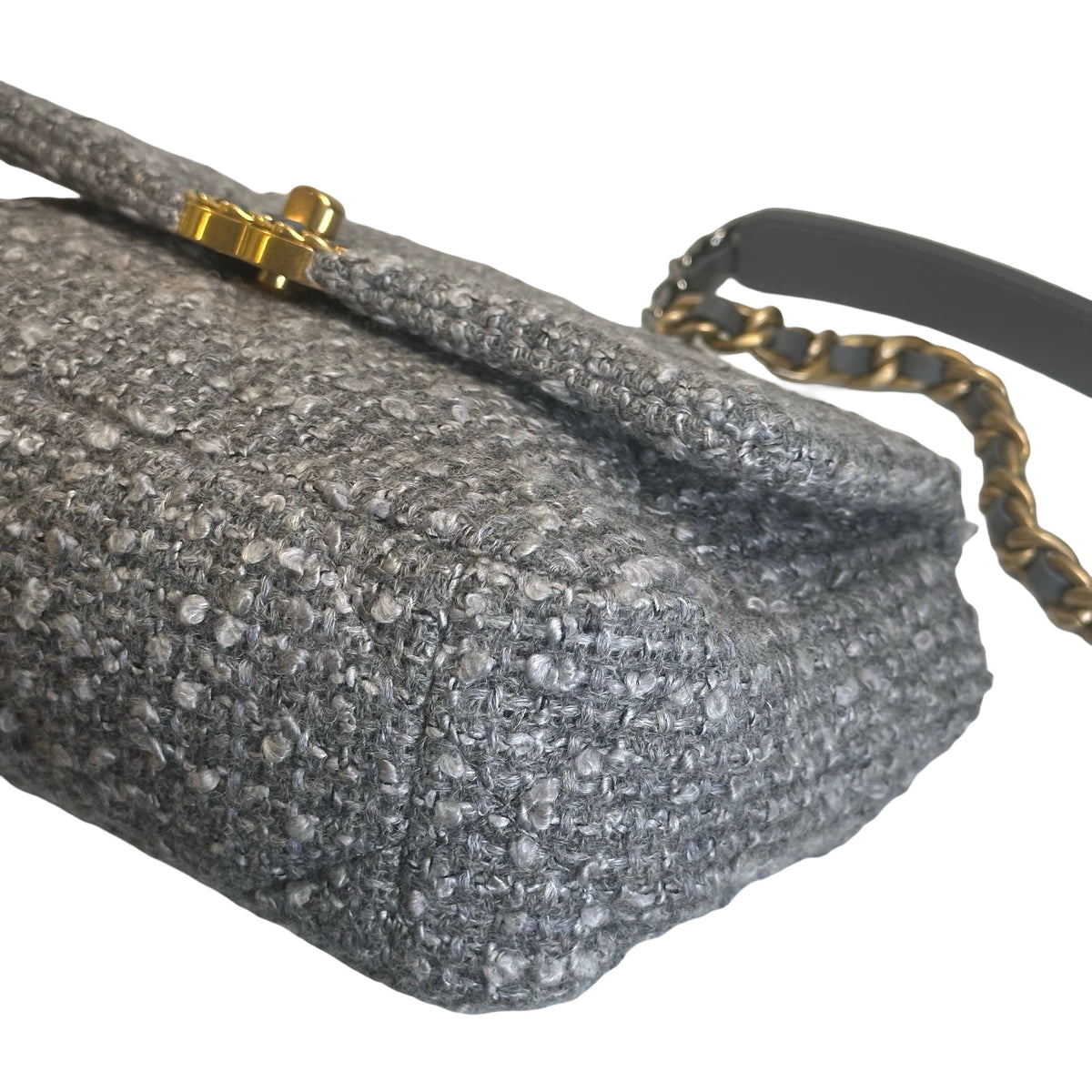 Used CHANEL Tweed Chanel 19 Chain Shoulder Bag Grey，GHW