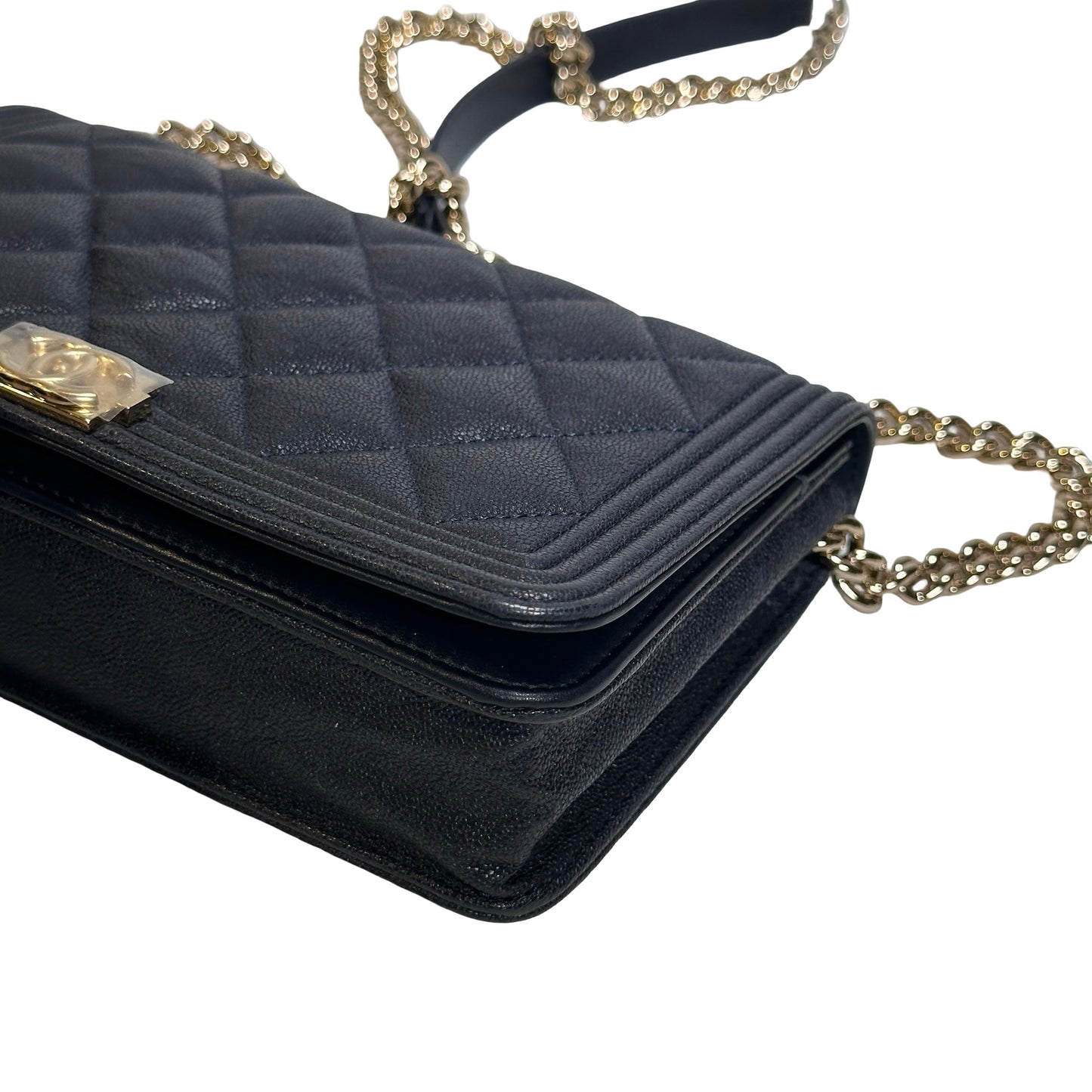 Used CHANEL Quilted BOY CHANEL WALLET ON CHAIN Wallet on chain Navy GHW