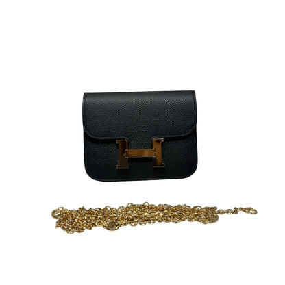 Used HERMÈS Calfskin Leather Constance Slim Cross Body Bag Black GHW