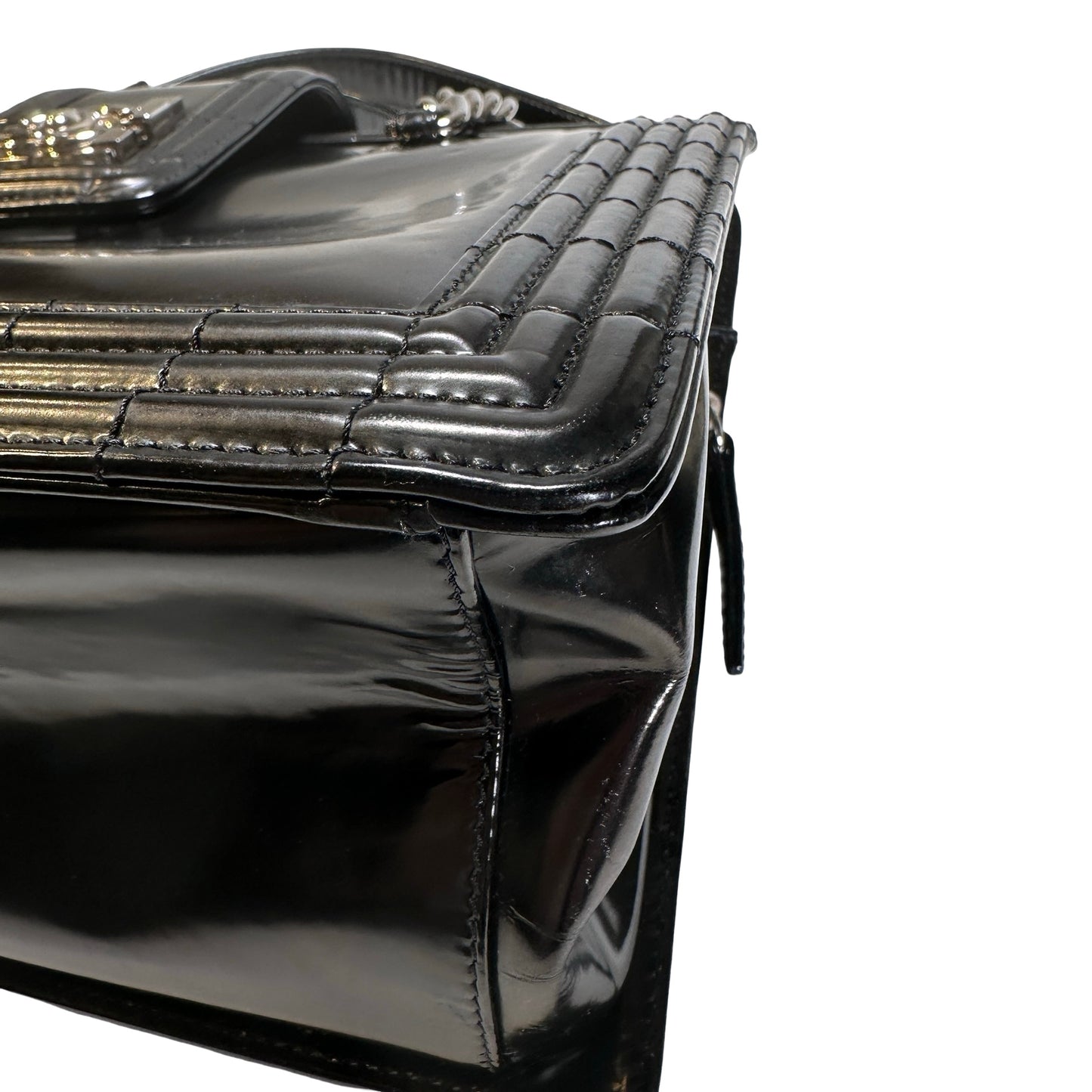 Used CHANEL Patent Leather Boy Shopping Tote Tote Bag Black PHW