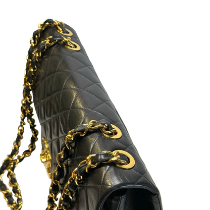 Used CHANEL Quilted Lambskin Classic Flap Chain Shoulder Bag Black Gold