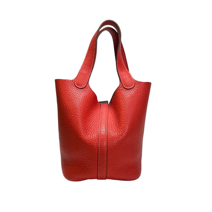 Used HERMES Calfskin Leather Picotin Clutch Pink