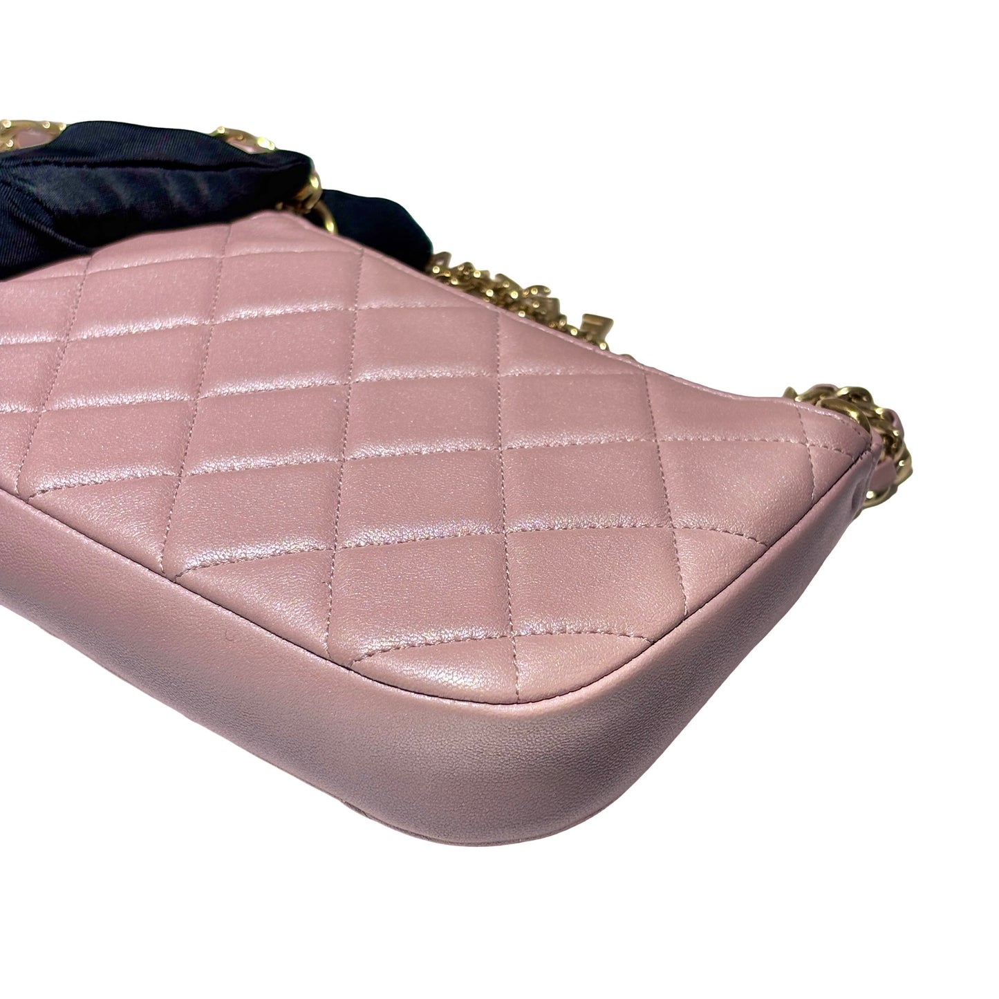 Used CHANEL Lambskin Leather 24P Charms Hobo Bag metallic pink GHW
