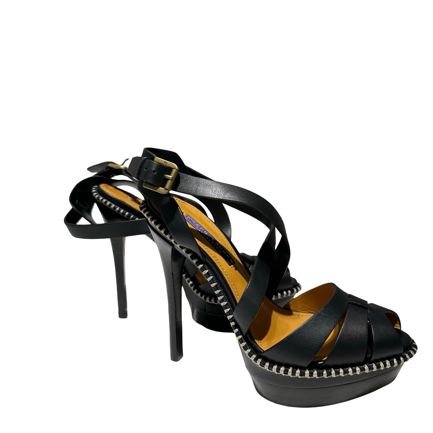 Calf Skin Black strappy high heels Footwear [101650]