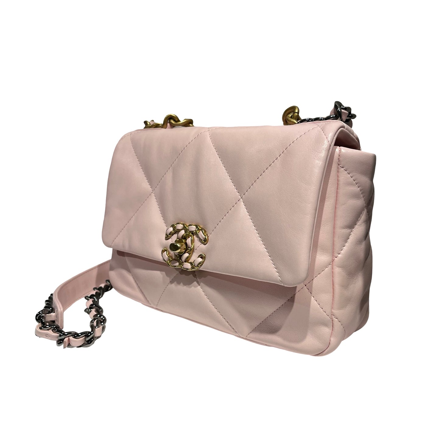 CHANEL 19 SMALL SIZE BABY PINK GHW CHAIN SHOULDER BAG[3001185]
