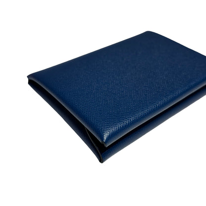 HERMES CALVI DUO DEEP BLUE COMPACT CARD HOLER [3000371]