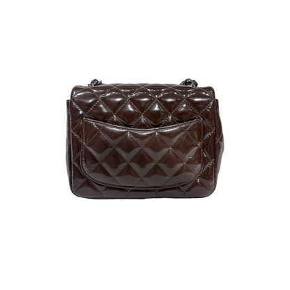 CHANEL MINI FLAP BROWN PATENT PHW [3000209]