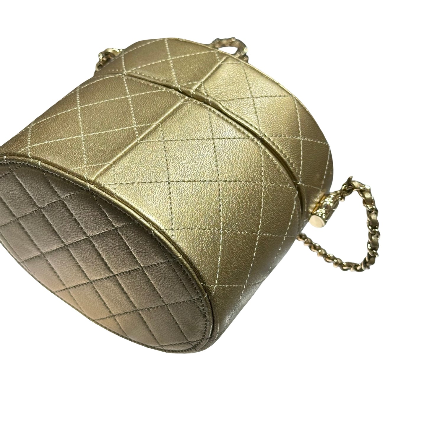 CHANEL ROUND VANITY CASE GOLD LAMBSKIN GHW [3001017]