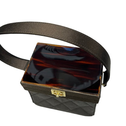 Used Chanel Velvet Vintage Vanity Box Clutch Brown GHW