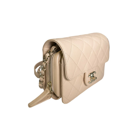 Used CHANEL Quilted Caviar Flap Bag Chain Shoulder Bag Beige