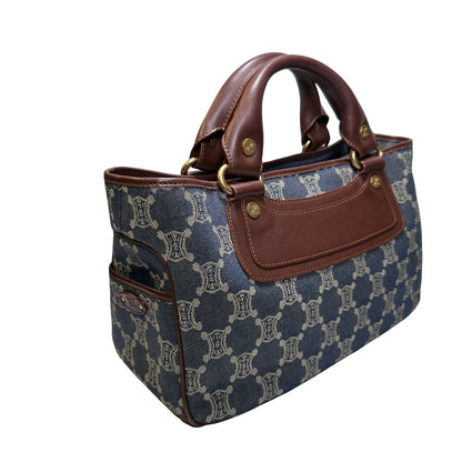 Used CELINE Canvas Vintage Handbag Blue Brown