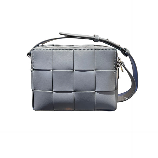 Used Bottega Veneta Calfskin Leather BV Cassette Camera Cross Body Bag Gray PHW