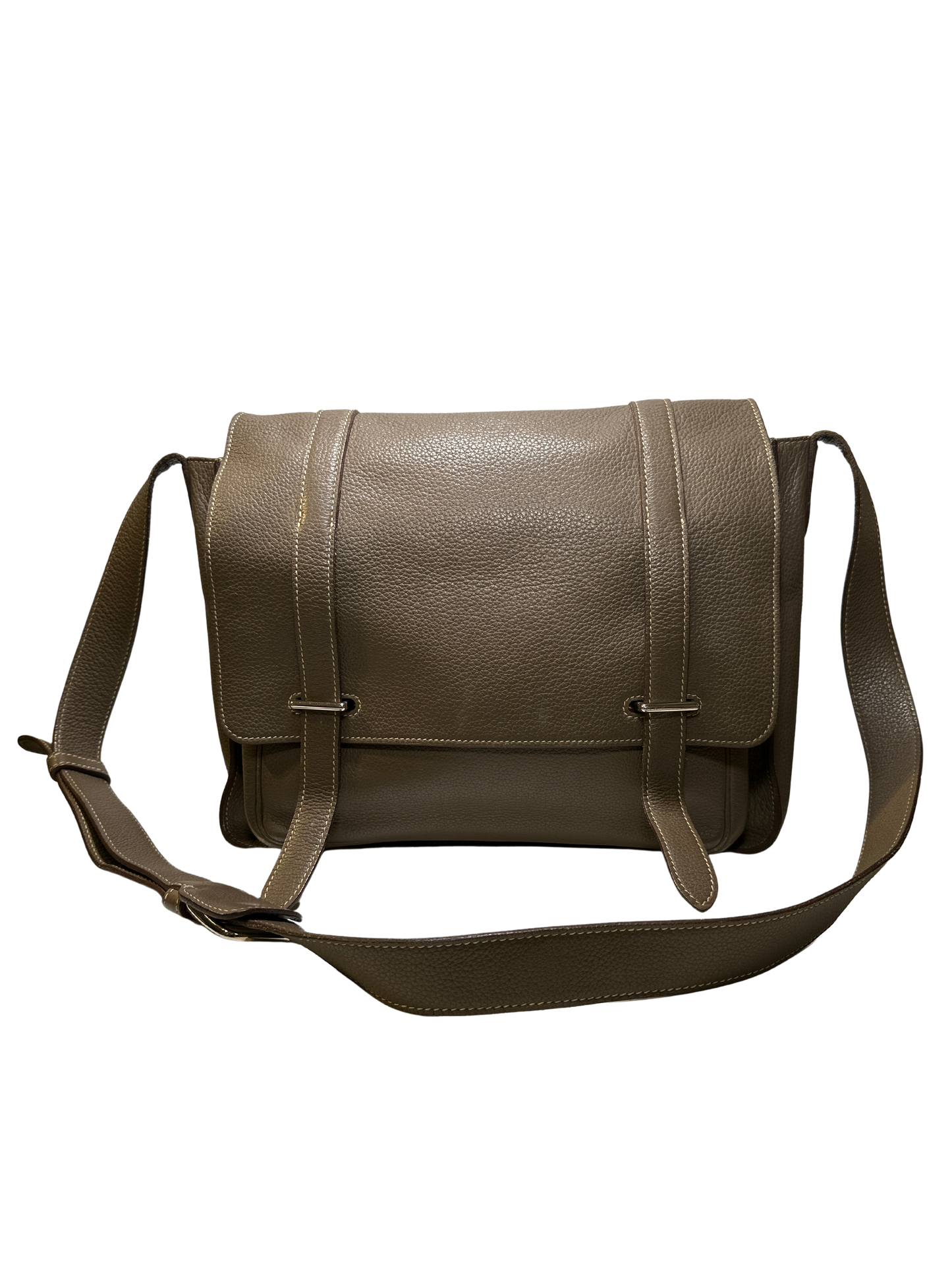 HERMES Clemence Leather Steve 35 Shoulder Bag Brown PHW
