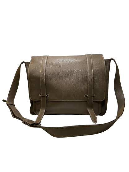 HERMES Clemence Leather Steve 35 Shoulder Bag Brown PHW