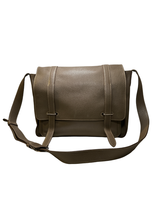 HERMES Clemence Leather Steve 35 Shoulder Bag Brown PHW