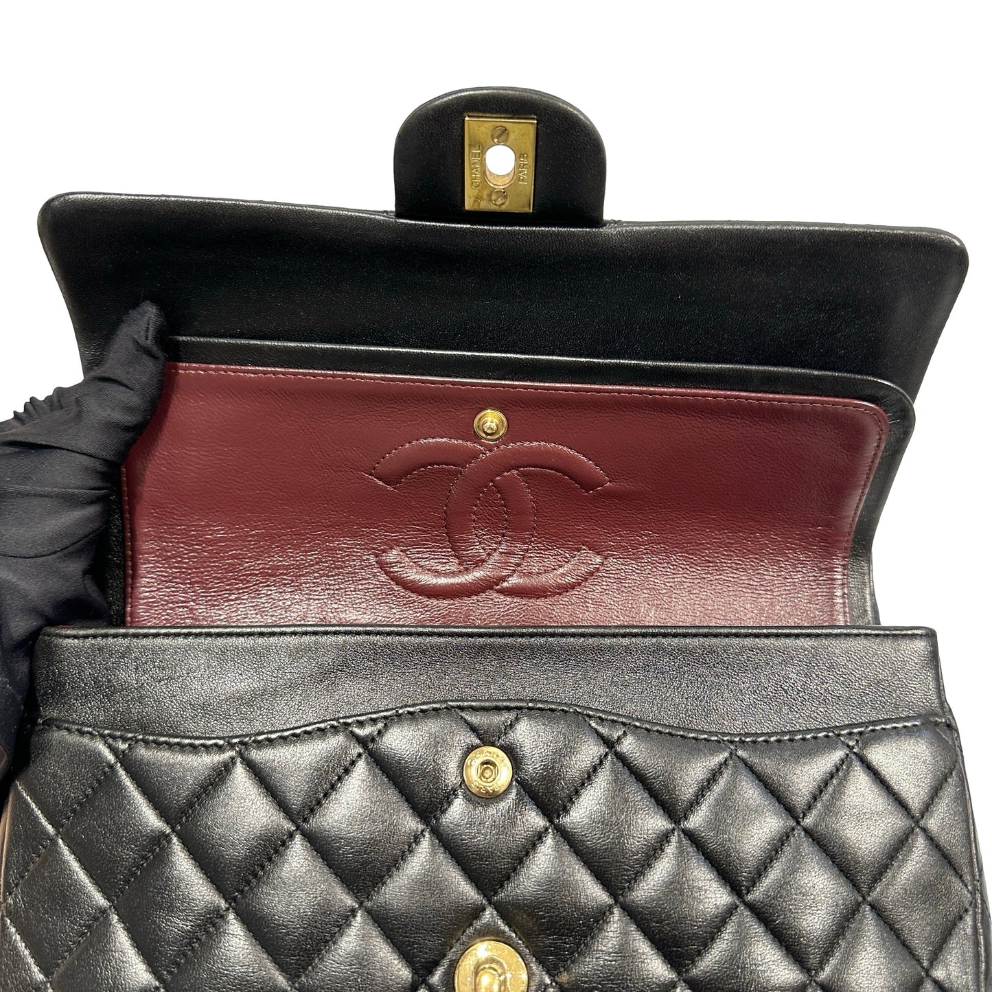Used Chanel Calfskin Leather CF 25 Shoulder Bag Black GHW