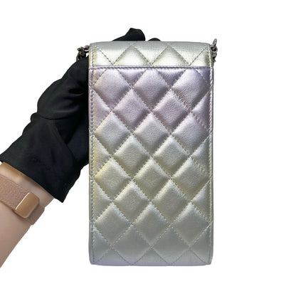 Used CHANEL Quilted Metallic Quilted Phone Bag Phone Bag Ombre Silver Gold Purple