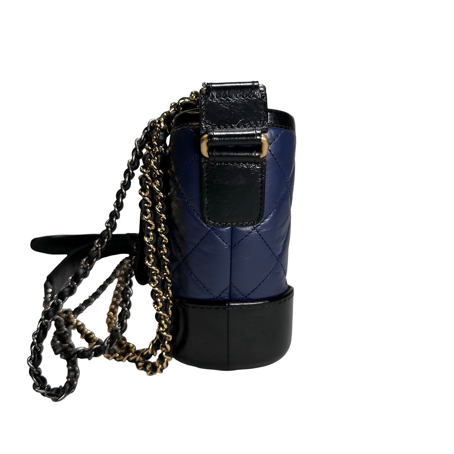 Used CHANEL Quilted Aged Calfskin Smooth Calfskin Gabrielle Hobo Bag Navy Black