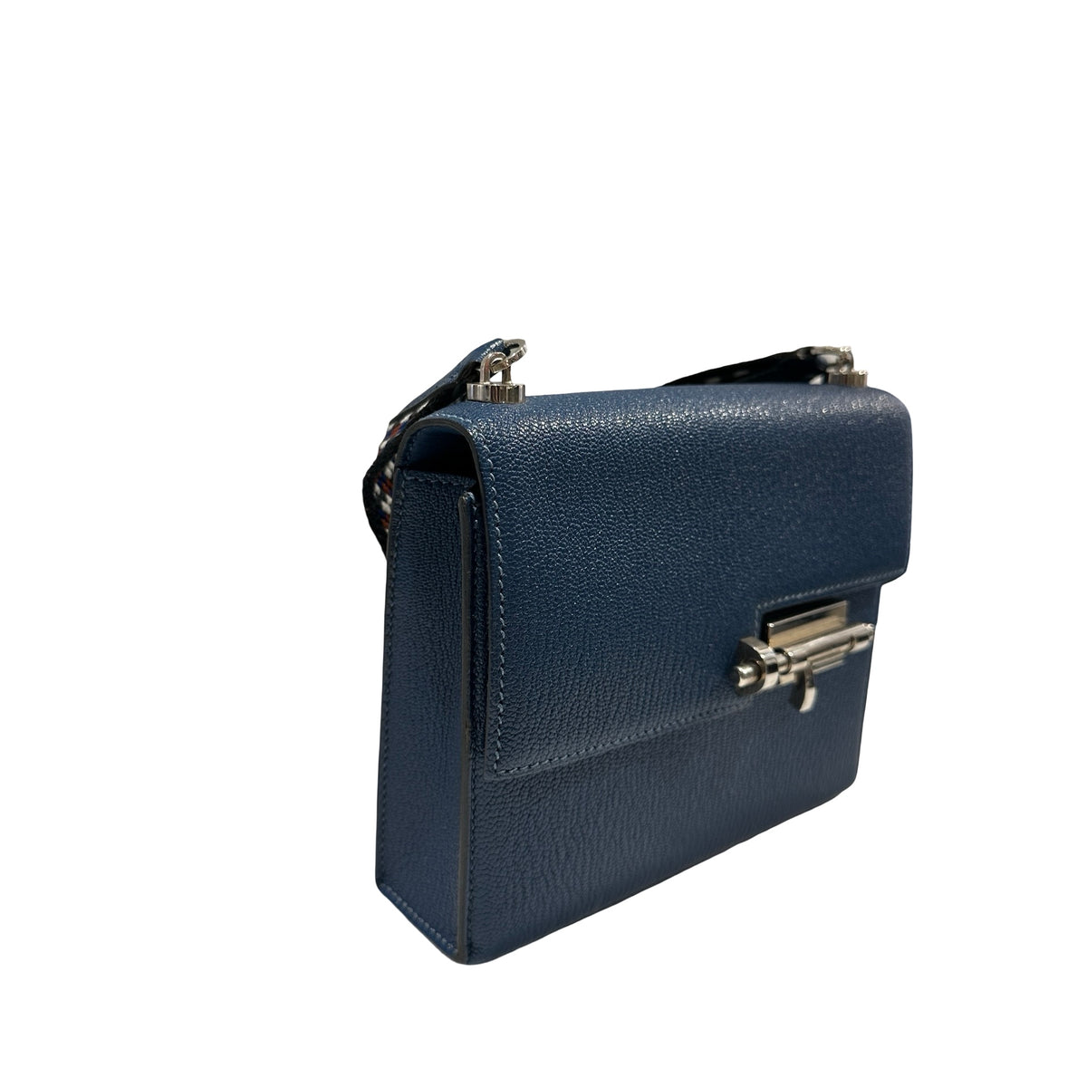 Used HERMES Chevre Mini Verrou Crossbody Bag 73 Bleu Salhir PHW