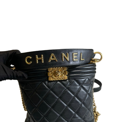 Used CHANEL Quilted Leather Boy Chanel Bucket Bag Bucket Bag Black，GHW