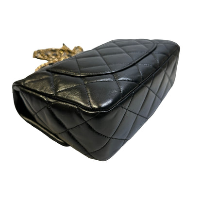 Used CHANEL Quilted Lambskin Top Handle Flap Bag Handbag Black