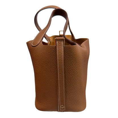 New HERMÈS Clemence leather TC Picotin 18 Bucket Bag Gold GHW