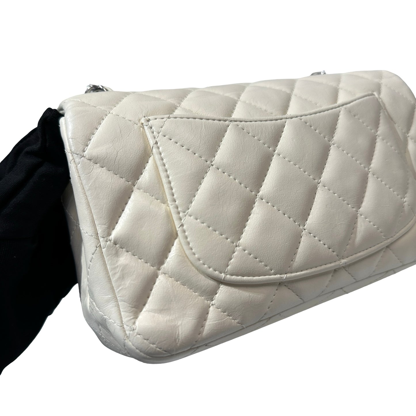Used CHANEL Calfskin Leather Mini Flap Cross Body Bag PHW White