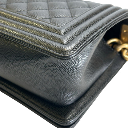 Used CHANEL Quilted Caviar Boy 20 Shoulder Bag Black Gold