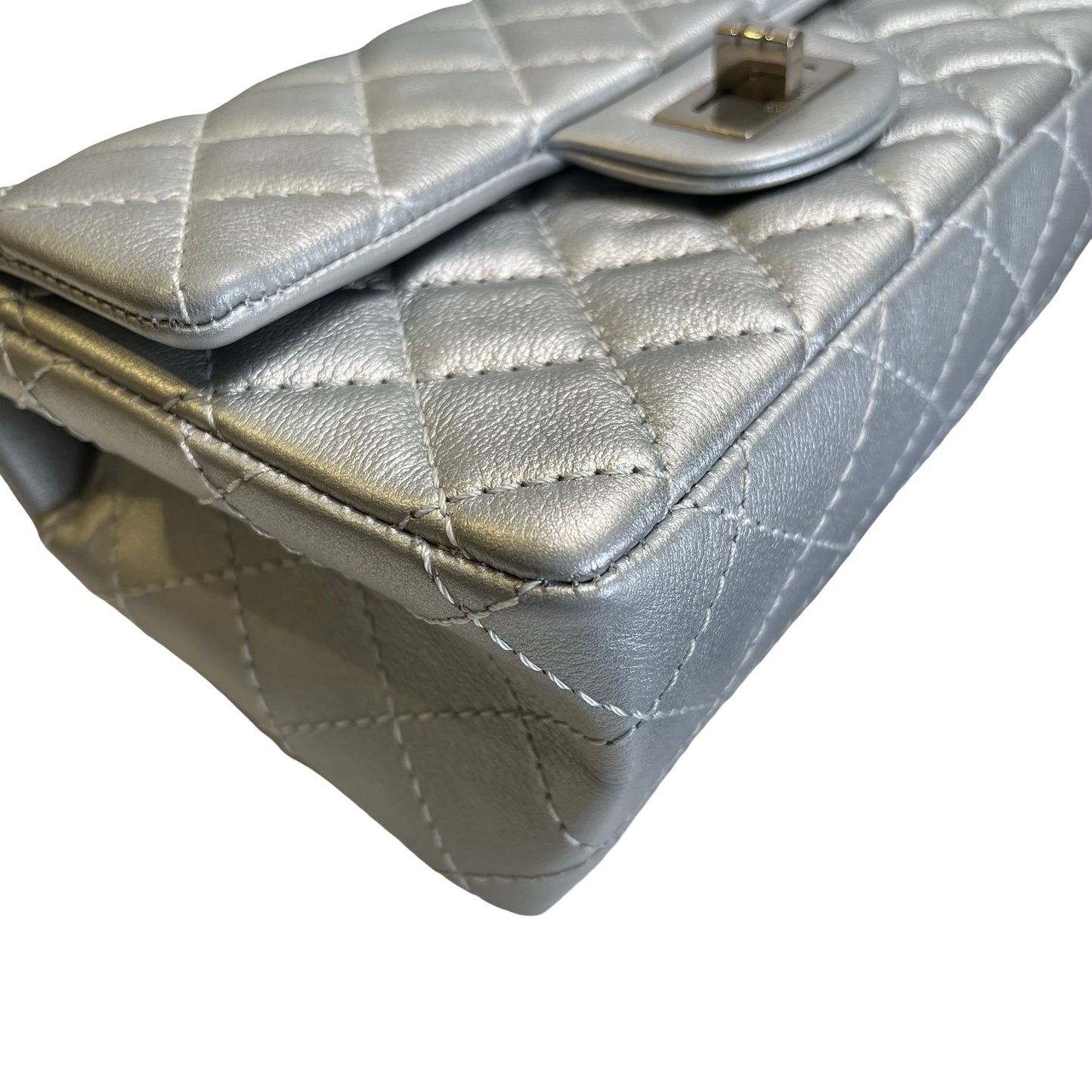 Used CHANEL Quilted Calfskin Mini 2.55 Chain Shoulder Bag Silver