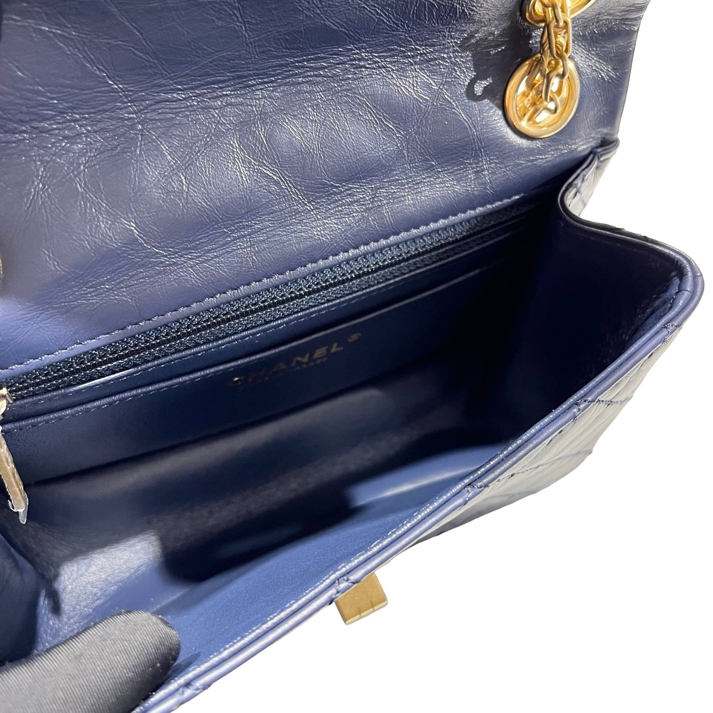 Unused CHANEL Mini 2.55 Cross Body Bag Navy Blue GHW