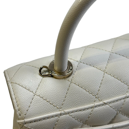 Used CHANEL Quilted Caviar Coco Handle Handbag White GHW
