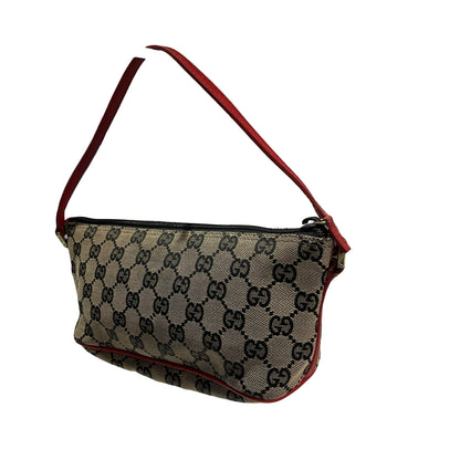 Used GUCCI GG Canvas Pochette Handbag Beige Red