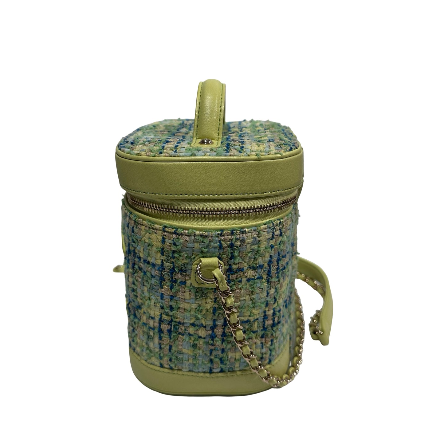 Used CHANEL Tweed Vanity Case Tweed Green Vanity case Green Blue Yellow