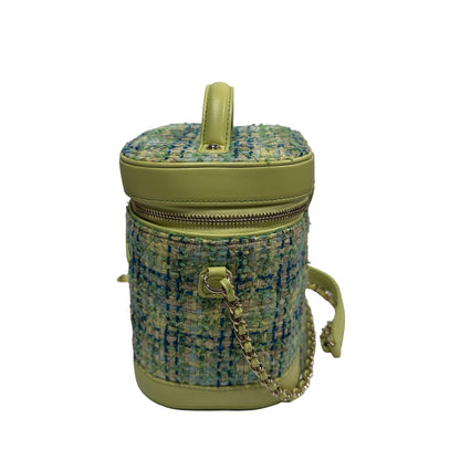 Used CHANEL Tweed Vanity Case Tweed Green Vanity case Green Blue Yellow