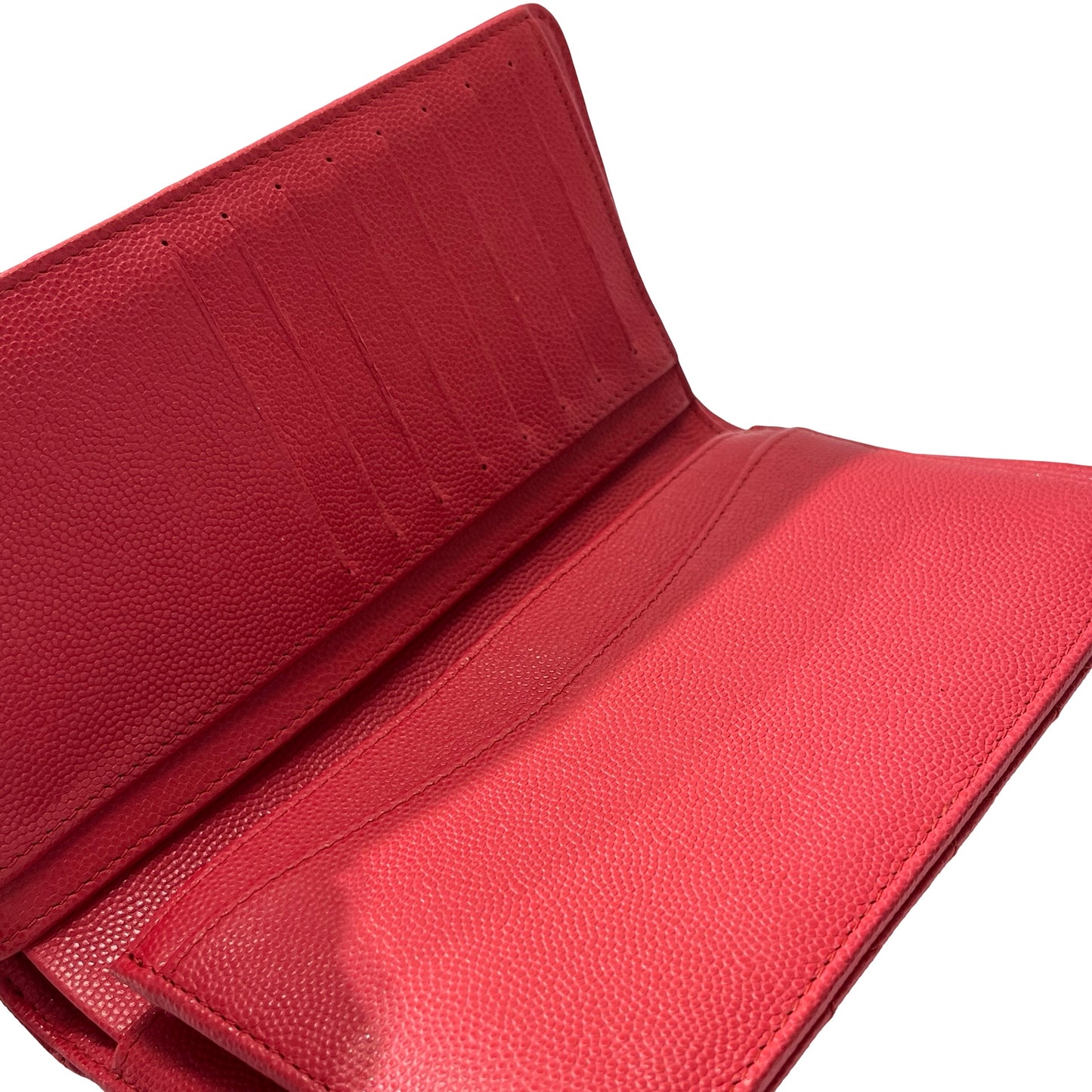 Used CHANEL Calfskin Leather Wallet Red GHW