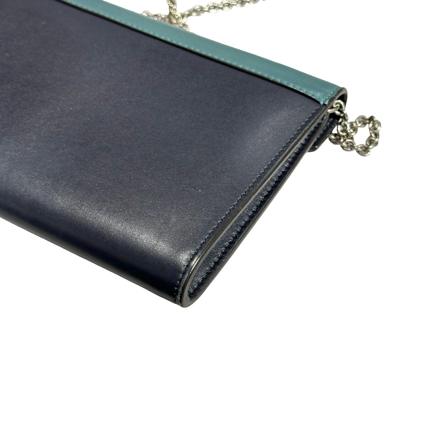 Used Céline Calfskin Leather Wallet on Strap Shoulder Bag Navy PHW