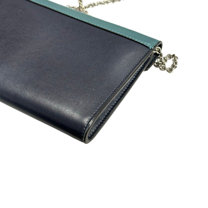 Used Céline Calfskin Leather Wallet on Strap Shoulder Bag Navy PHW