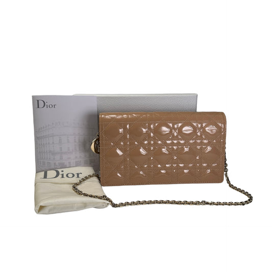Used DIOR Cannage Patent Leather Cannage Long wallet Beige