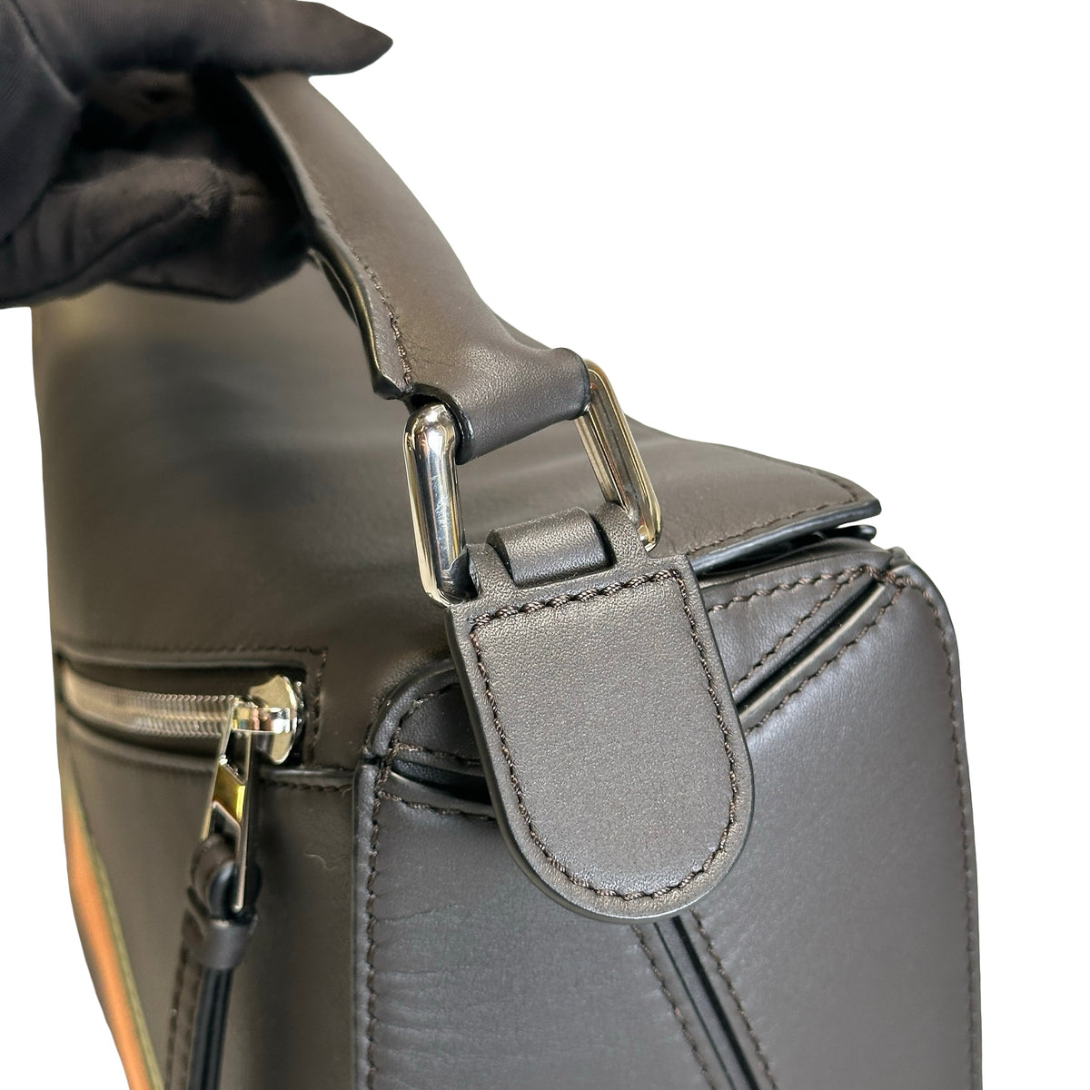 Used LOEWE Calfskin Puzzle Bag Small Shoulder Bag Black Orange Green