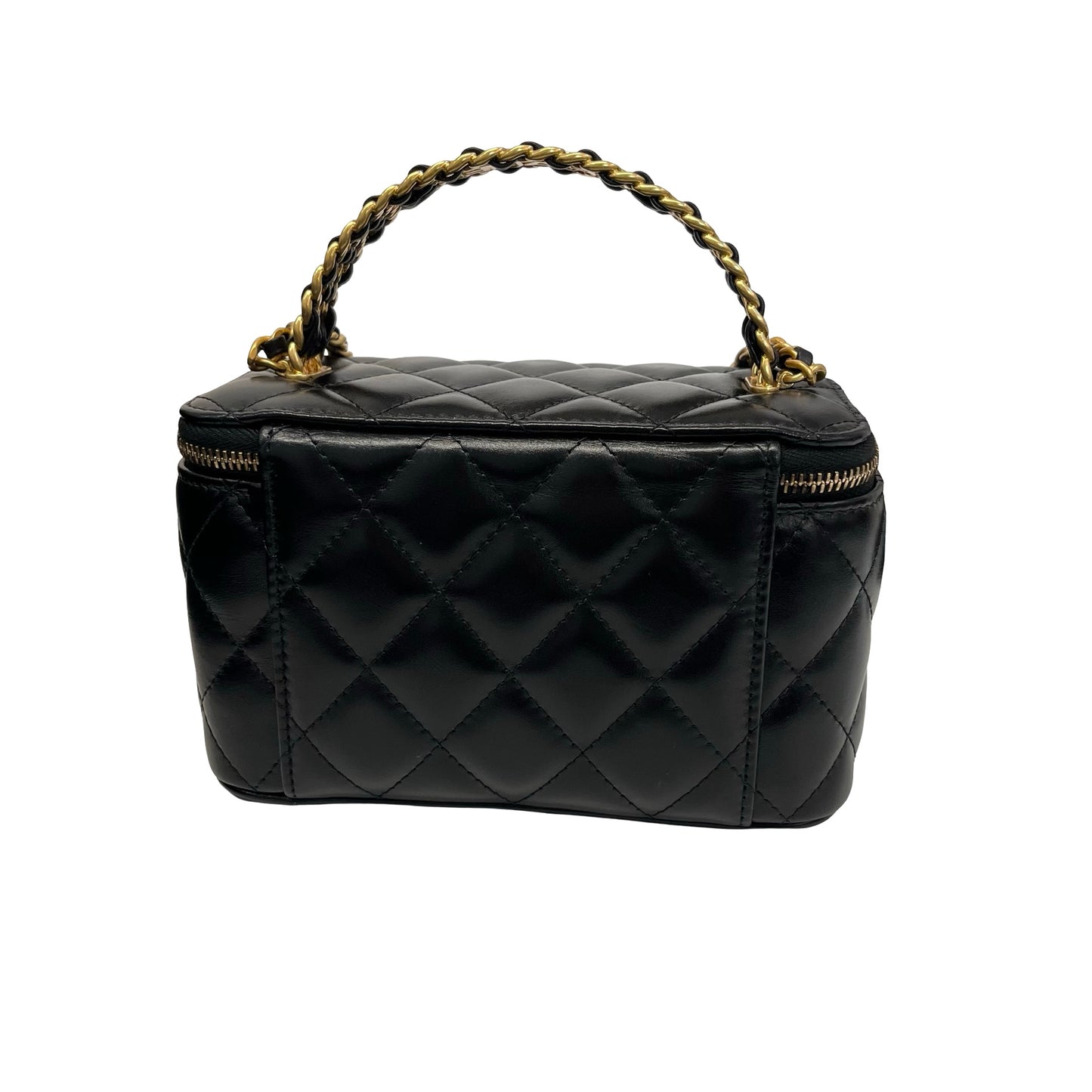 New Chanel 23P Vanity Case Long Box Top Handle Black GHW