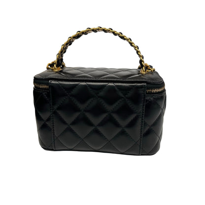 New Chanel 23P Vanity Case Long Box Top Handle Black GHW