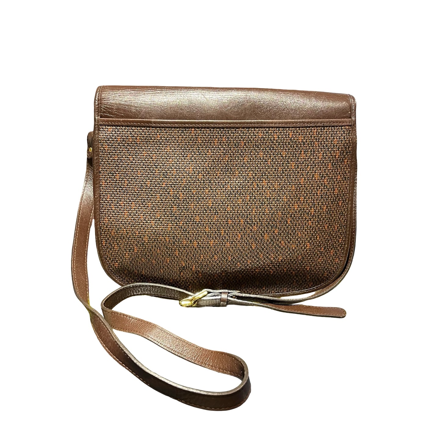 Used SAINT LAURENT Canvas Vintage Crescent Shoulder Cross Body Bag Brown GHW