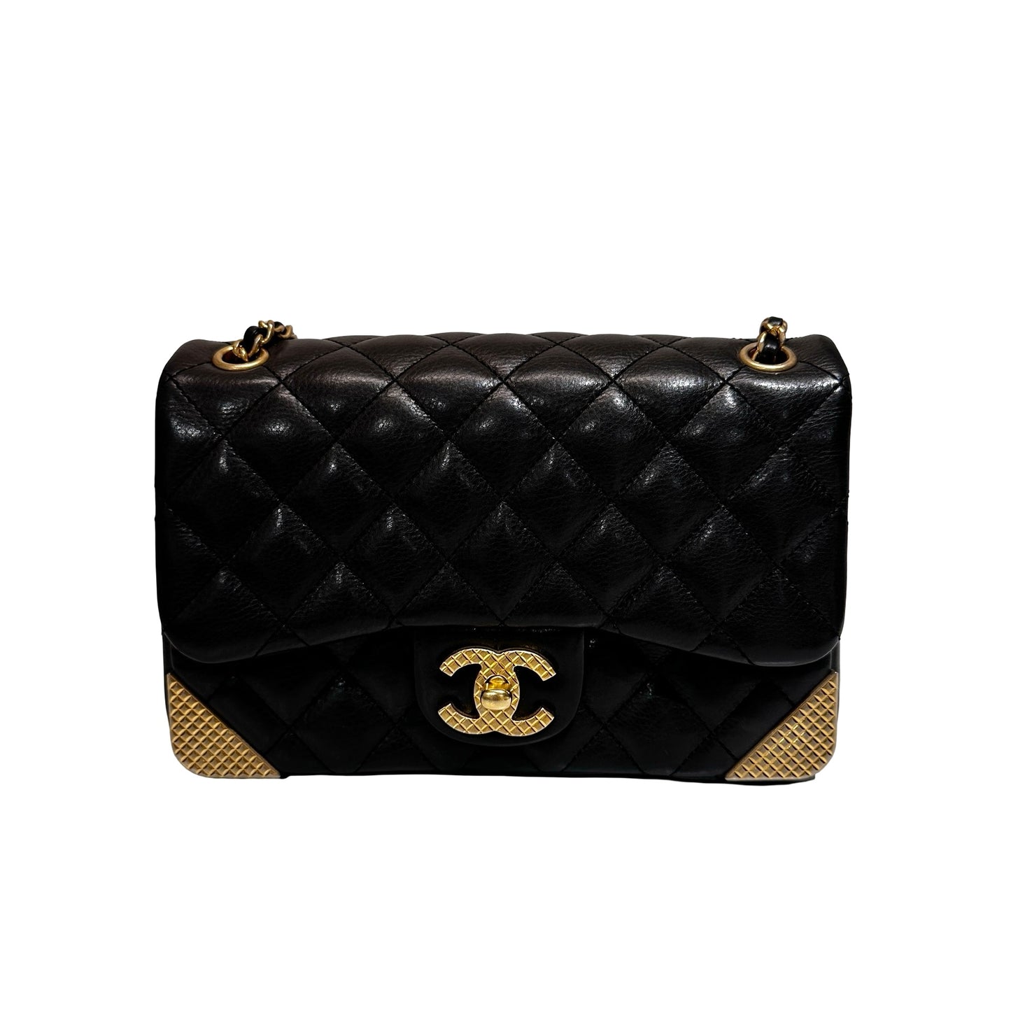 Used Chanel Rock The Corner Mini Flap Shoulder Bag Black GHW