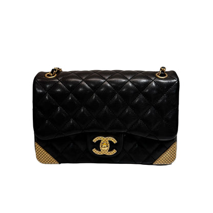 Used Chanel Rock The Corner Mini Flap Shoulder Bag Black GHW
