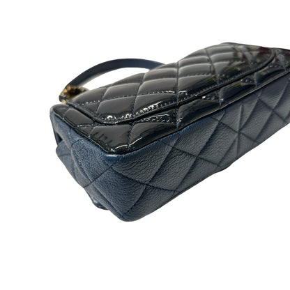 Used CHANEL Patent Leather MINI FLAP 20 CM Chain Shoulder Bag Navy Blue GHW