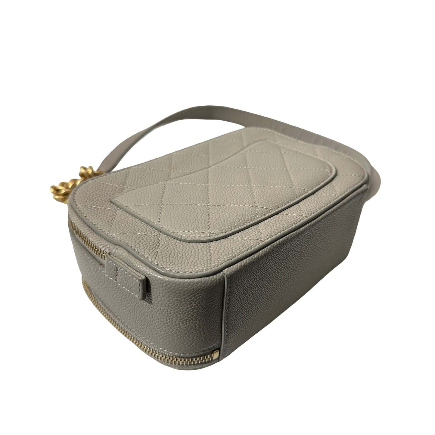 Used CHANEL Calfskin Leather Camera Shoulder Bag GHW Grey