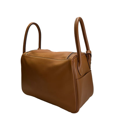 Used HERMES Leather Solid color Lindy 26 Handbag Gold PHW
