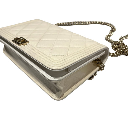 Used Chanel Caviar Leather WOC Shoulder Bag White PHW