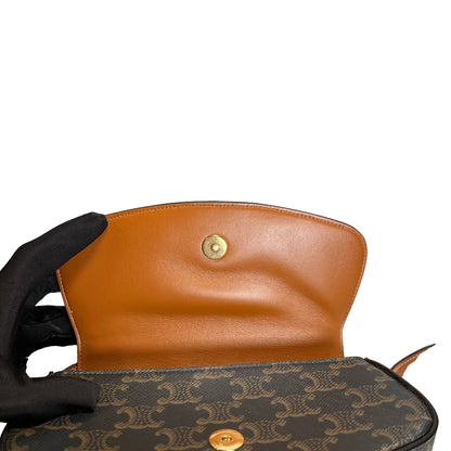 Used CELINE Macadam Triomphe Clutch on strap Shoulder Bag Brown Black GHW